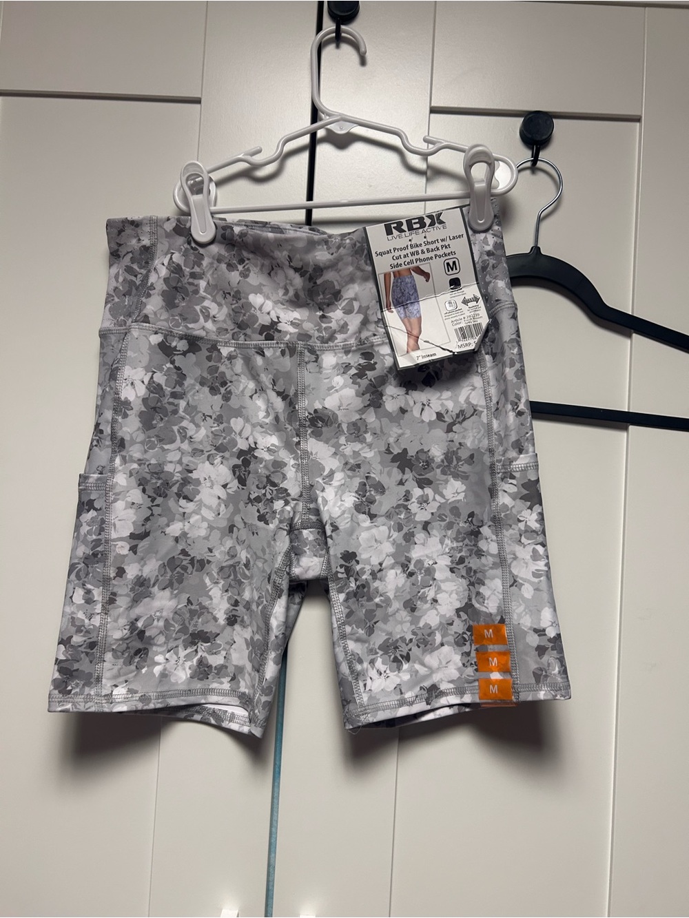 RBX Gray Floral Performance Bike Shorts with Phone Pockets